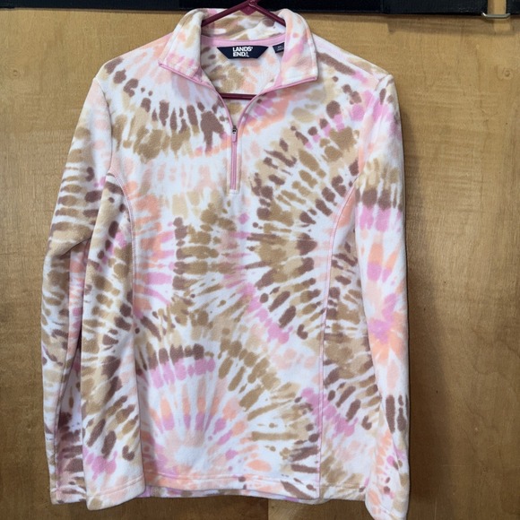 Lands' End Tops - Lands' End Women's Medium 10-12 Lightweight Fleece Pullover Quarter Zip Tie Dye
